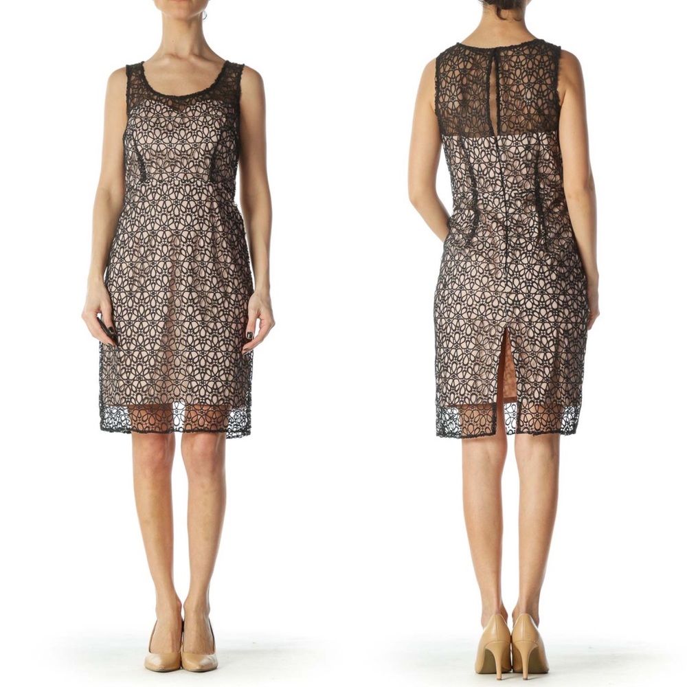 NWOT Ann Taylor Pink and Black Eyelet Lace Dress Sleeveless Mesh Overlay Size 14